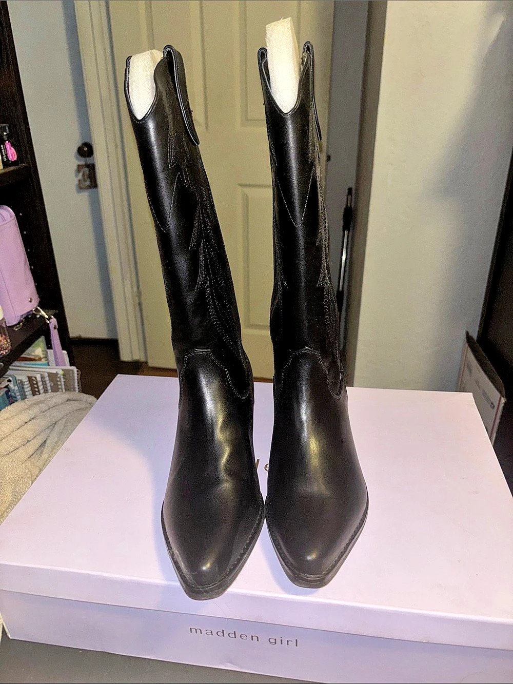 Madden Girl Arizona Western Heeled Boots Black US 9